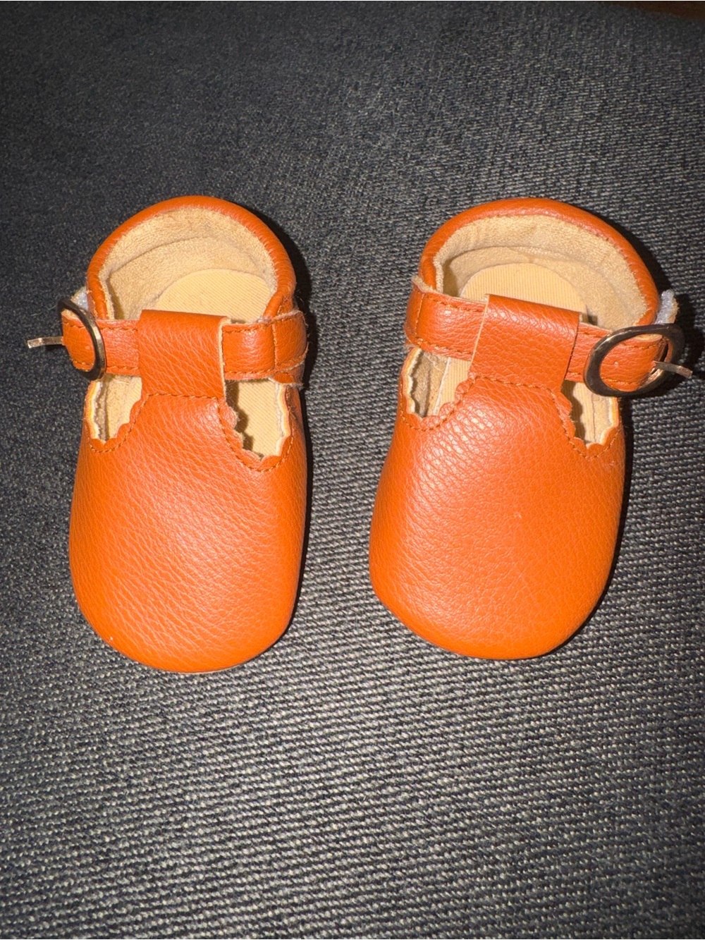 Kids Classic T-Strap Soft Leather Mary Janes - Orange